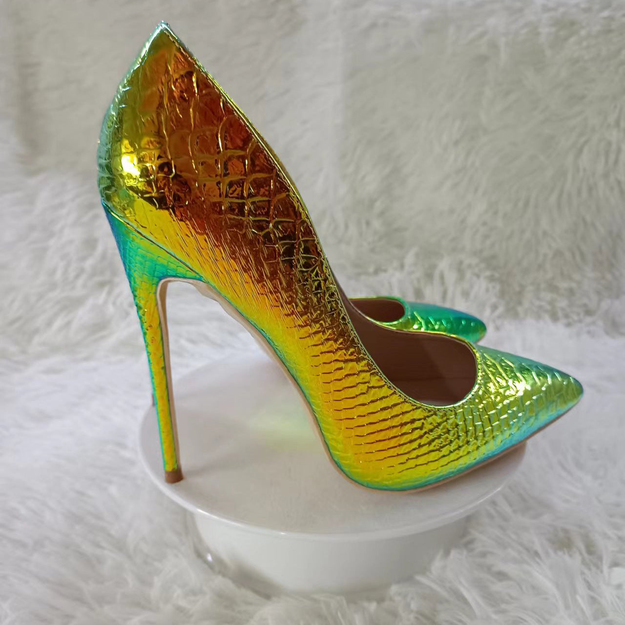 Women's Serpentine Green Pointed High Stiletto Sexy Women's Fashion Shoes