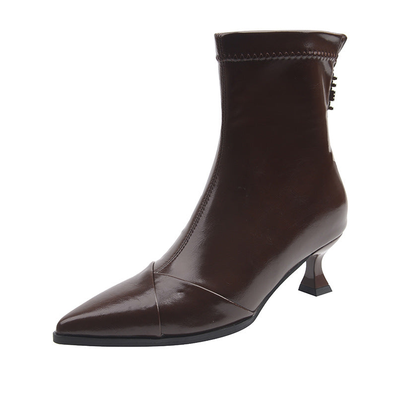 Women's Large-sized Stretch Pointed Ankle Skinny Widened Women's Leather Boots