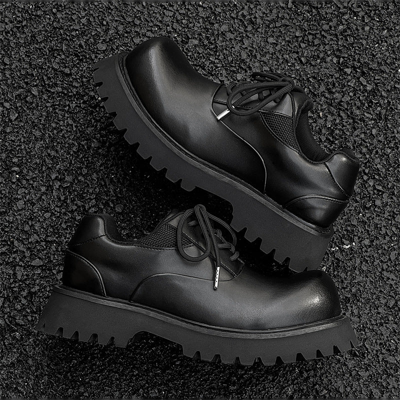 Men's Bottom Large Warped Head Derby British Height Increasing Leather Shoes