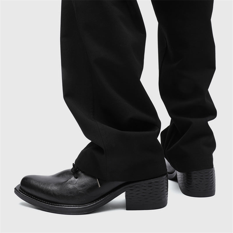 Men's Niche Pointed Toe Retro Easy Matching Lace Up Chunky Ankle Men's Shoes