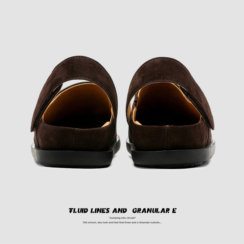 Women's Retro Closed Toe Half Two-way Slip-on Lofter Style Flat Slippers