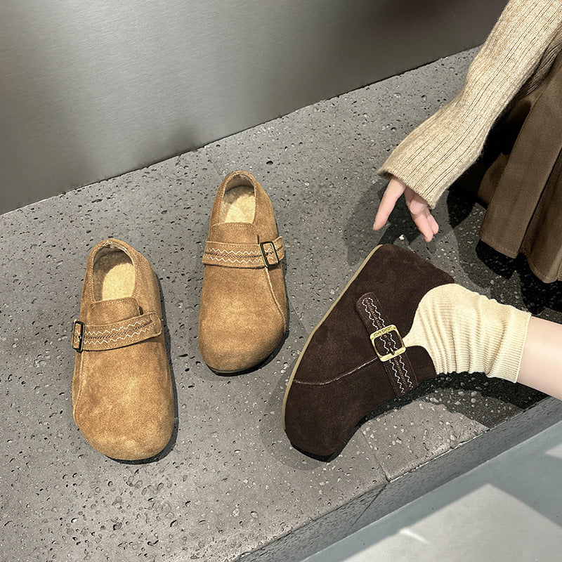 Women's Height Increasing Insole Retro Frosted Fleece-lined Pumps Loafers