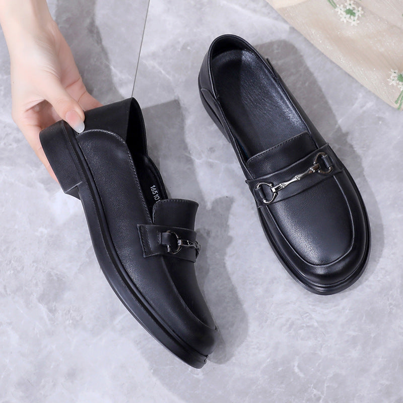 British Style First Layer Cowhide Flat Low Loafers