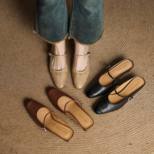 Women's Genuine Buckle Half Outer Wear Retro Summer Muller Slippers