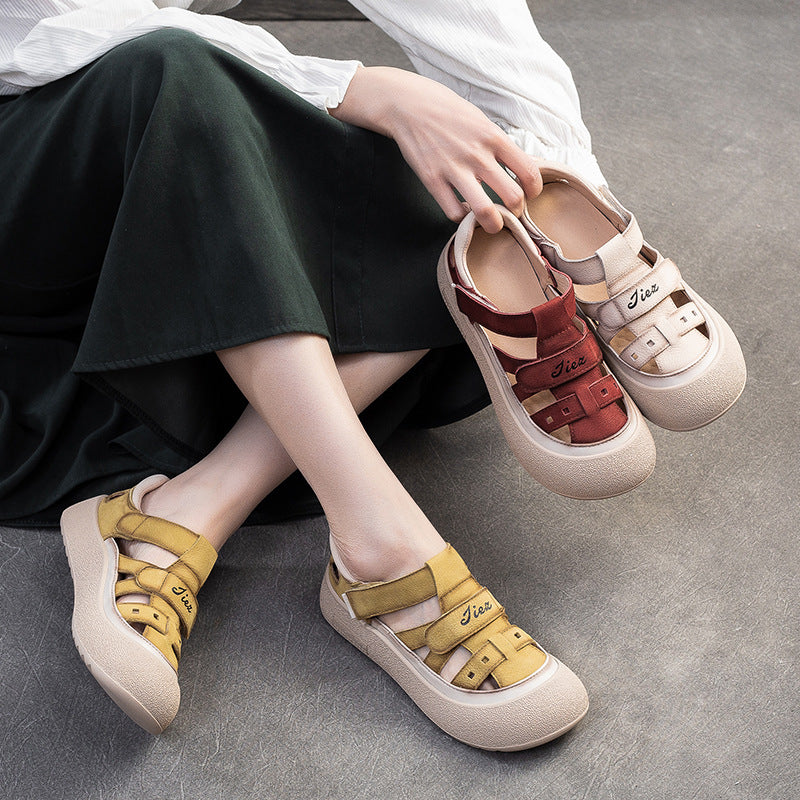 Women's Retro Comfort Breathable Full Grain Cowhide Sports Flat Sandals