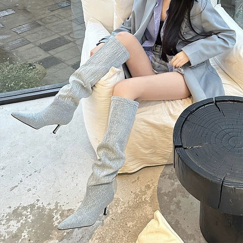Below The Knee Pleated Pile Style Women's Fashion Shoes