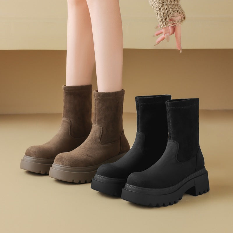 Stretch Winter Veet Thermal Booties High Thin Thick Women's Cotton Shoes
