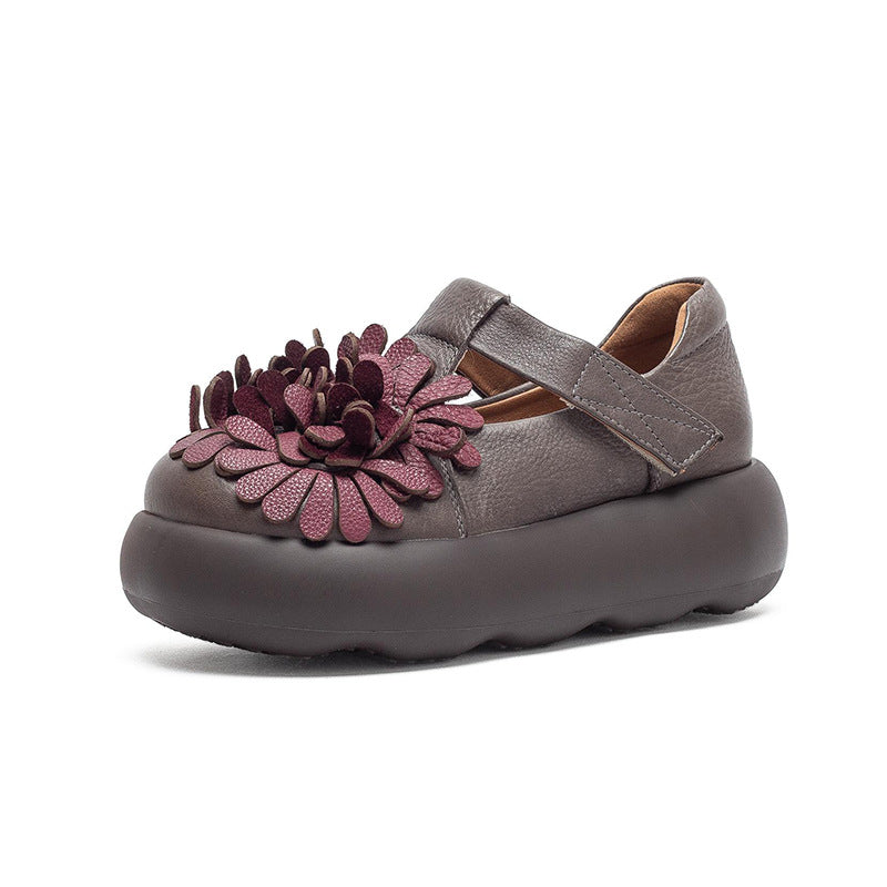 Women's Flower Ethnic Style Fashion Velcro Pumps First Layer Cowhide Women's Casual Shoes