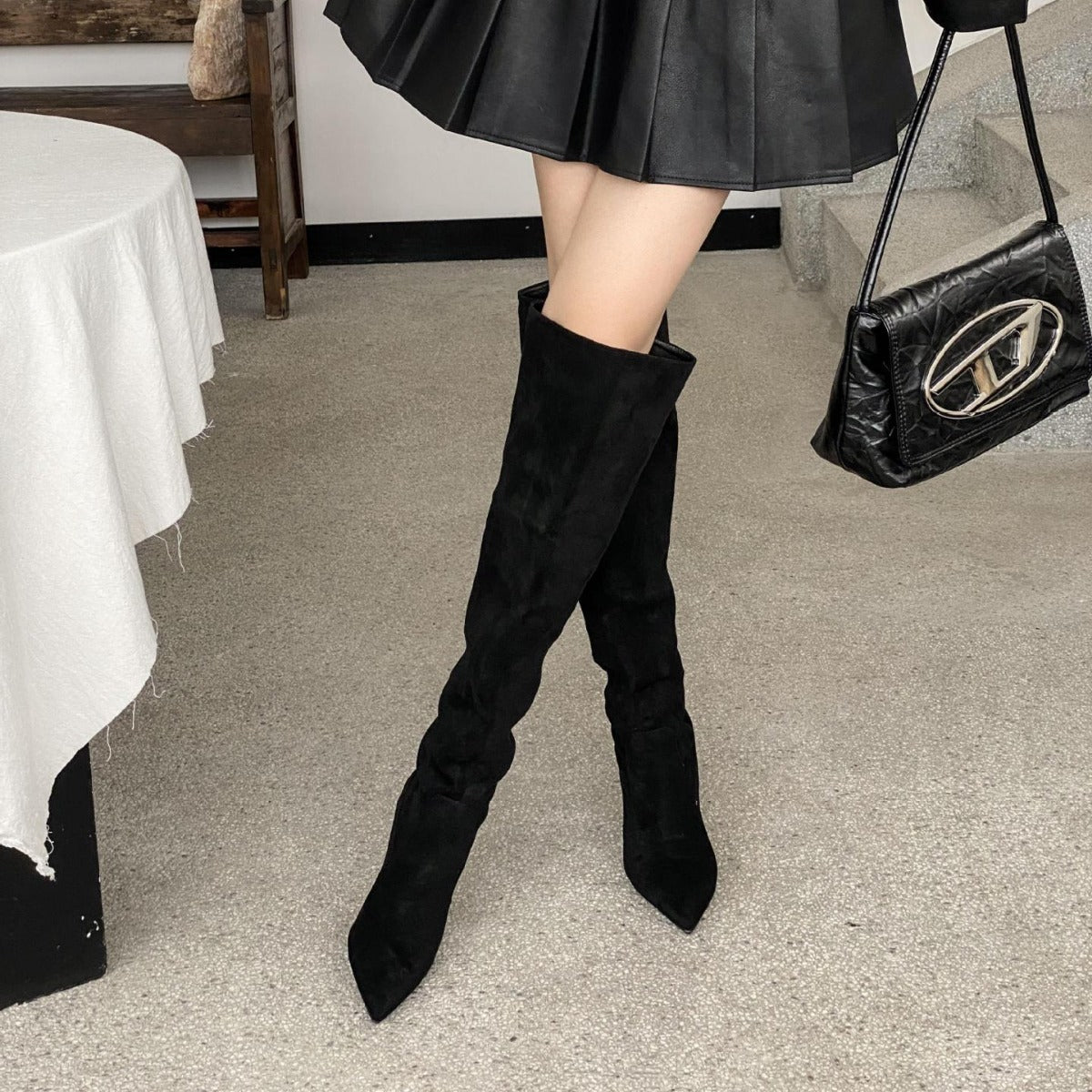 Pleated Autumn Stiletto Pile Style High Below Heels
