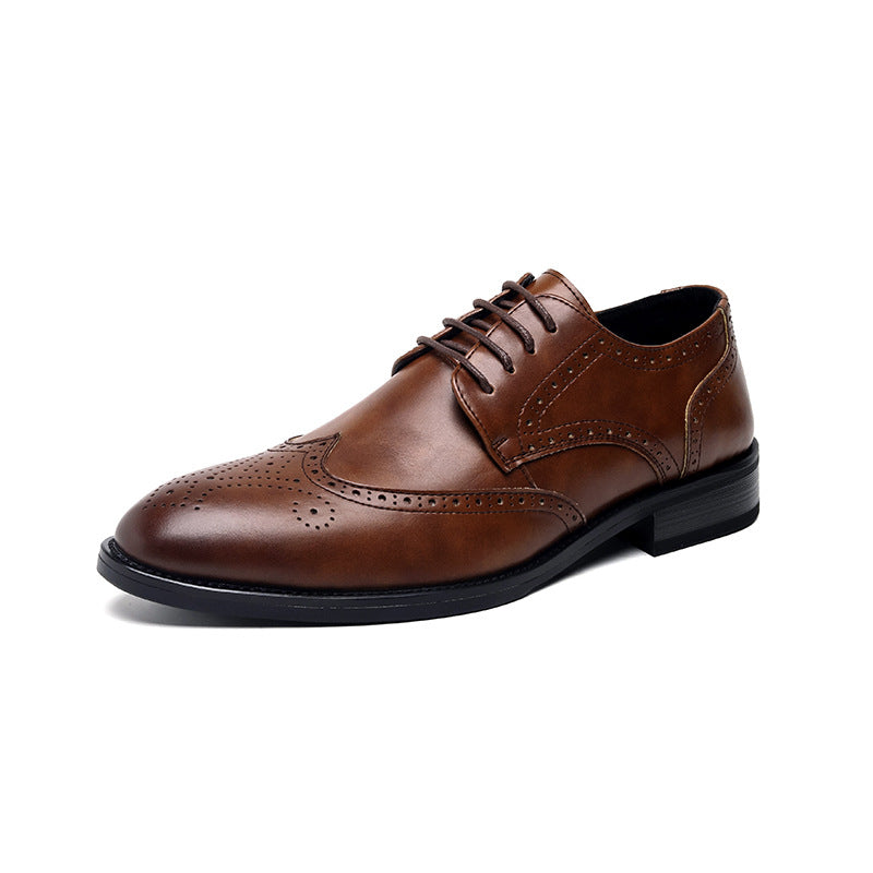 Men's Khaki Pointed British Style Elevator Height Men's Shoes