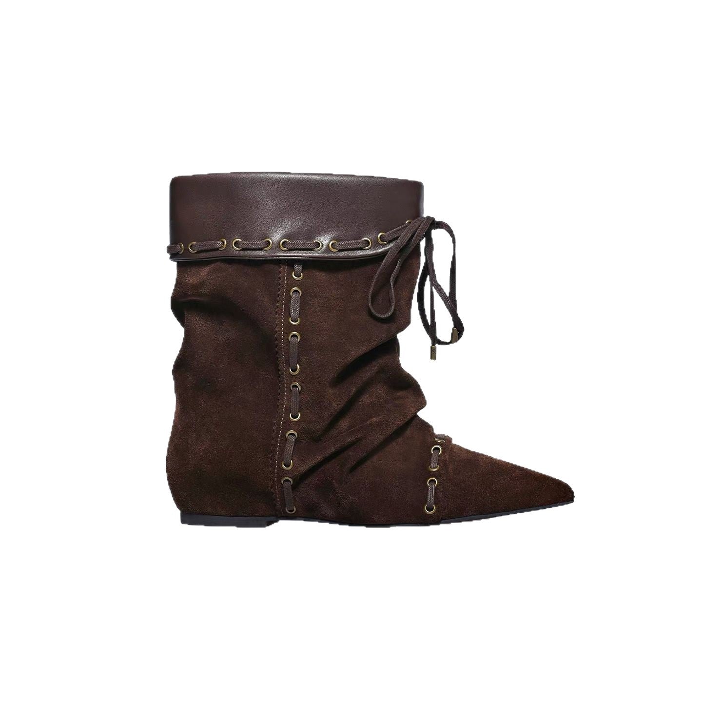 Women's Life Stacking Sense Ankle Nomadic Style Pointed Pile Women's Leather Boots