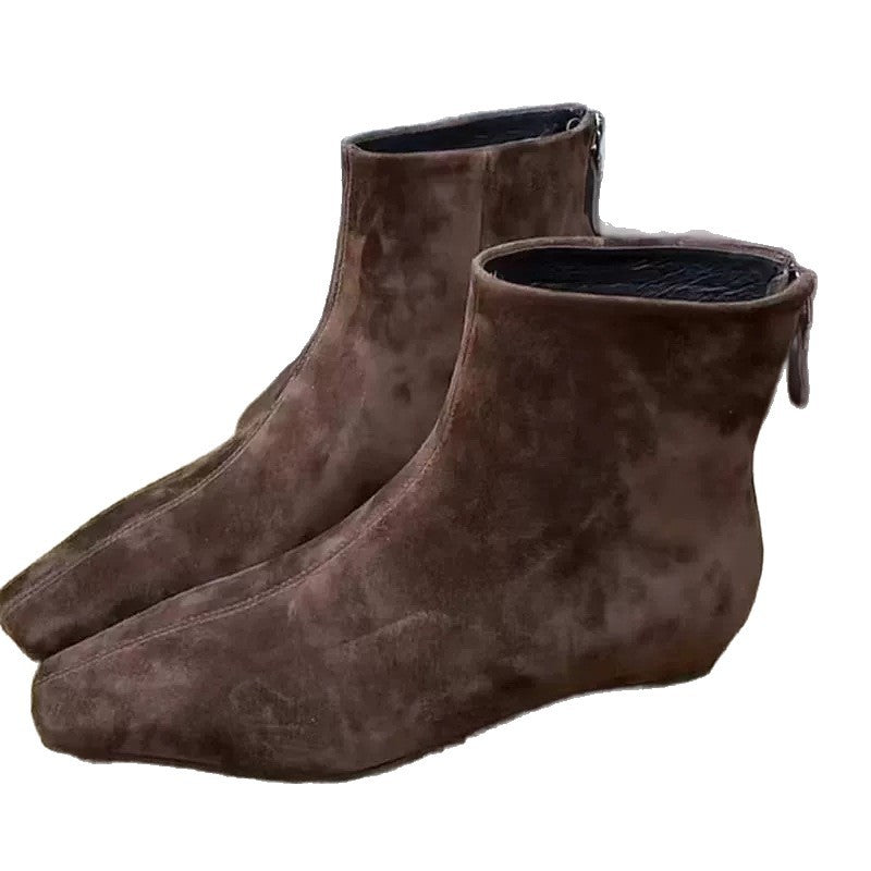 Women's French Style Temperamental Ankle Square Toe High-grade Black Boots