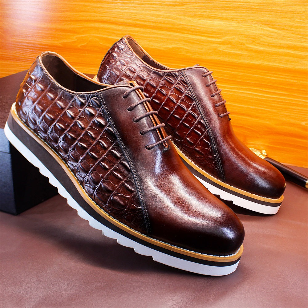 Men's First Layer Cowhide Fashion Platform Lightweight Daily Men's Casual Leather Shoes