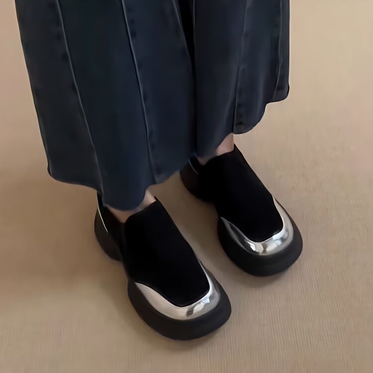 Women's Retro Platform Frosted Slip-on Color Matching Round Head Women's Fashion Shoes