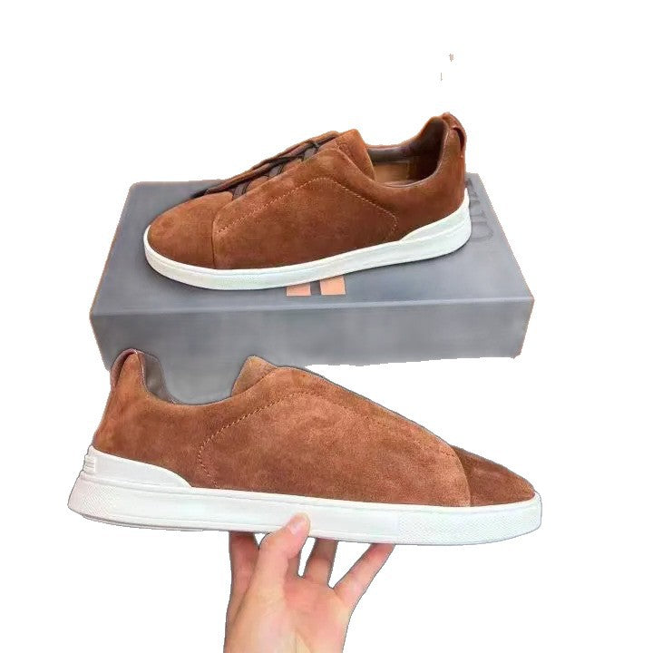 Women's & Men's Cover Flat Solid Color Suede High-cut Sneakers