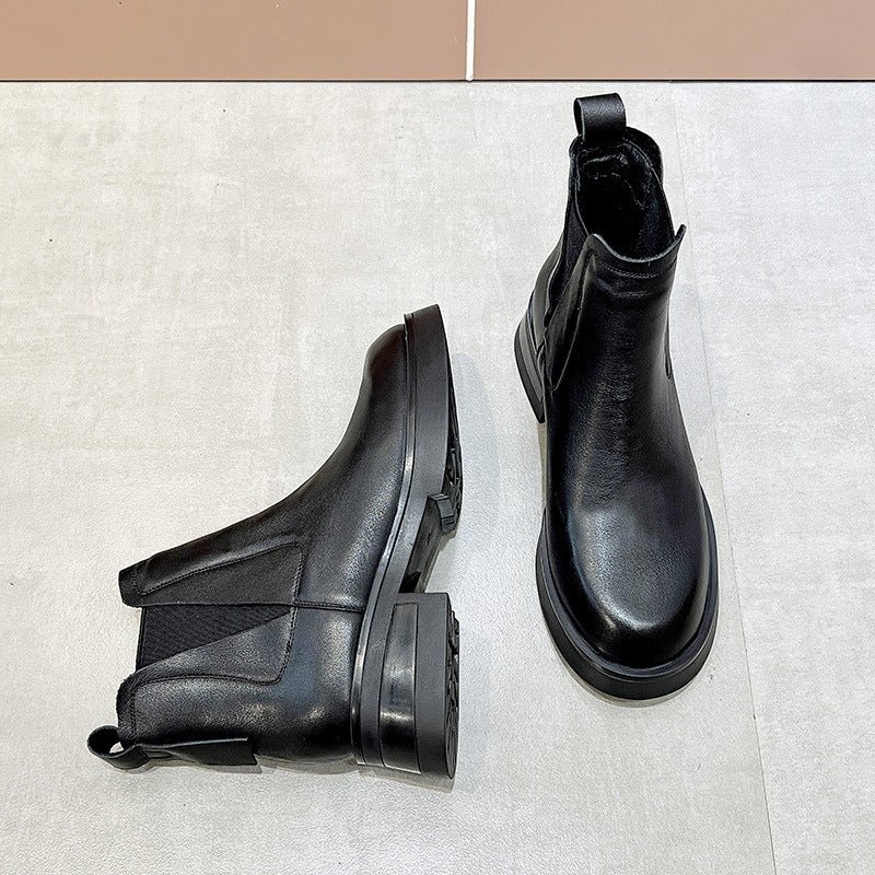 Women's Cowhide Martin British Style Thick Stretch Boots