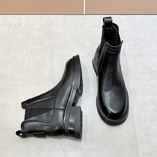 Women's Cowhide Martin British Style Thick Stretch Boots