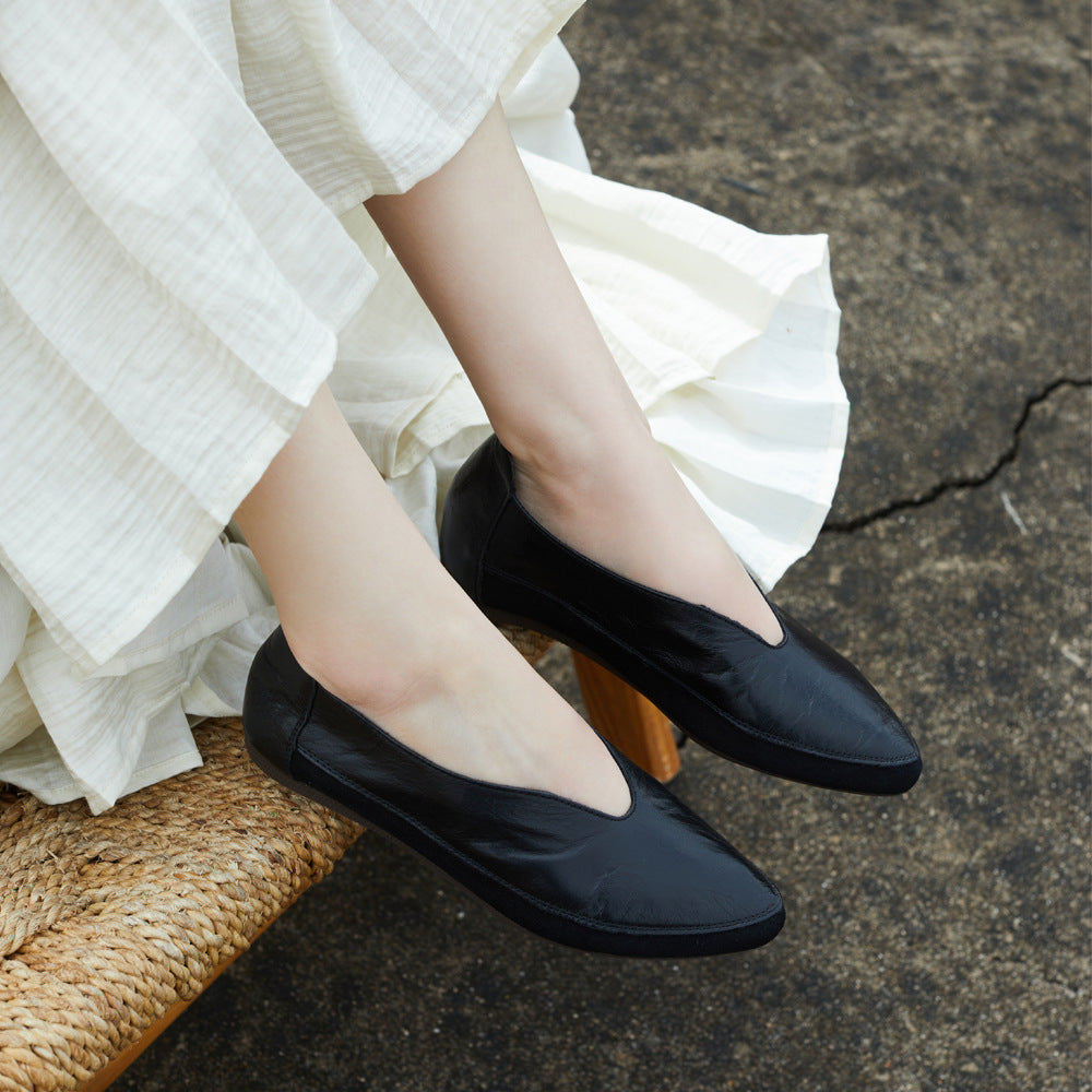 Women's Spring Handmade Retro Low-cut Temperament Slimming Women's Casual Shoes