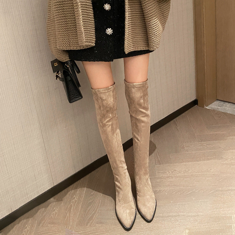 Women's Stretch Skinny Chunky High Pointed Toe Heels