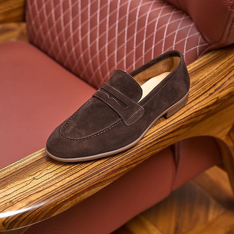 Men's Spring Apricot Goat Skin Suede Slip-on Lightweight Breathable Genuine Soft Loafers