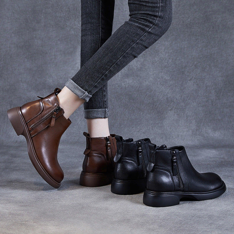 Women's Martin Side Zipper Autumn Flat Ankle Women's Leather Boots