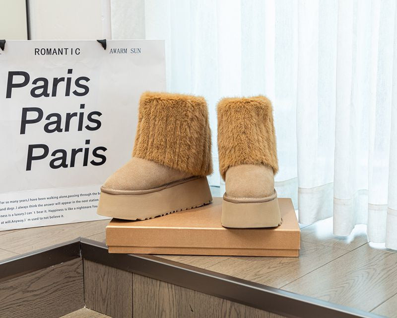 Fox Fur Height Increasing Insole Rubber Snow Boots
