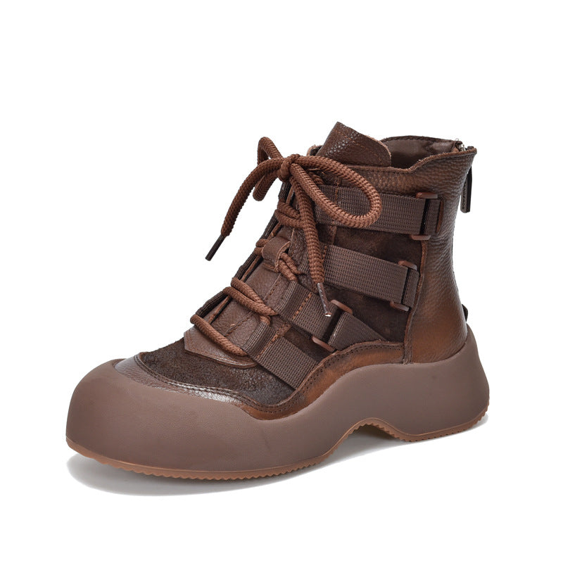 Women's Handmade Retro Roman Thick Bottom Martin Fire Cowhide Boots