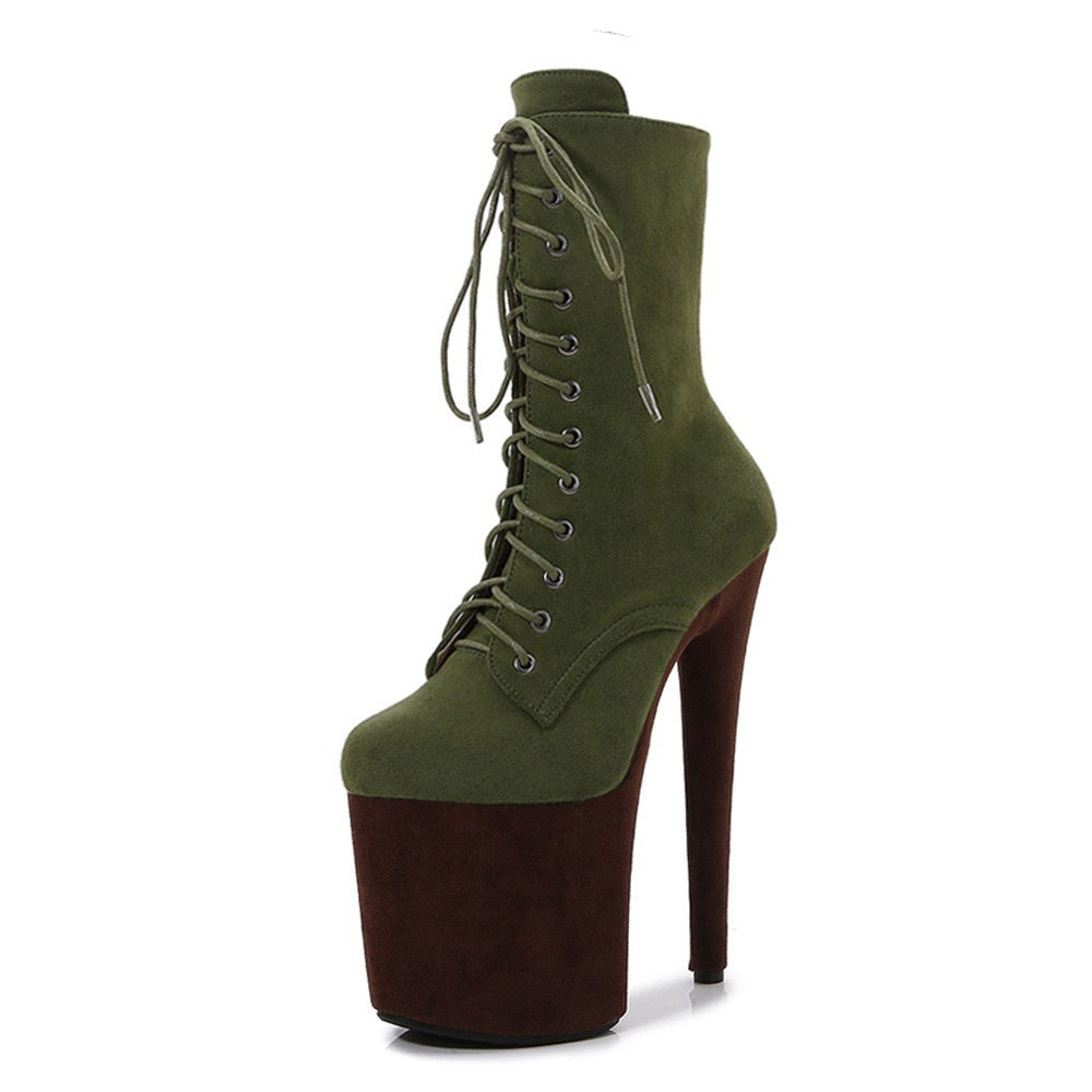 Suede Stiletto Waterproof Pole Dance Round Toe Women's Leather Boots