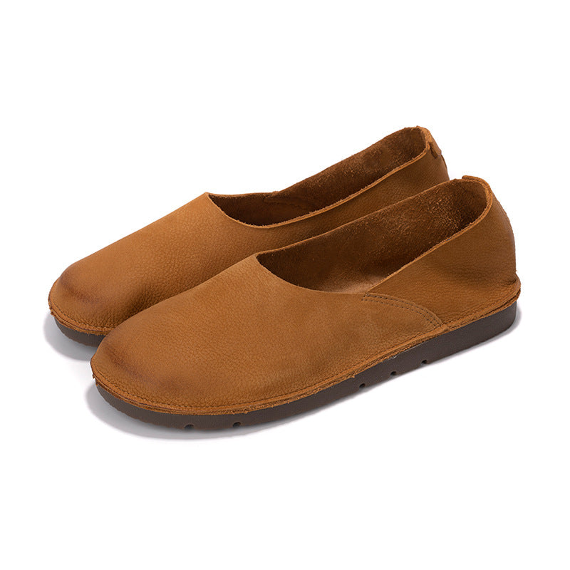 Women's & Men's Handmade Round Head Soft Bottom Surface Comfortable Flats Women's Casual Shoes
