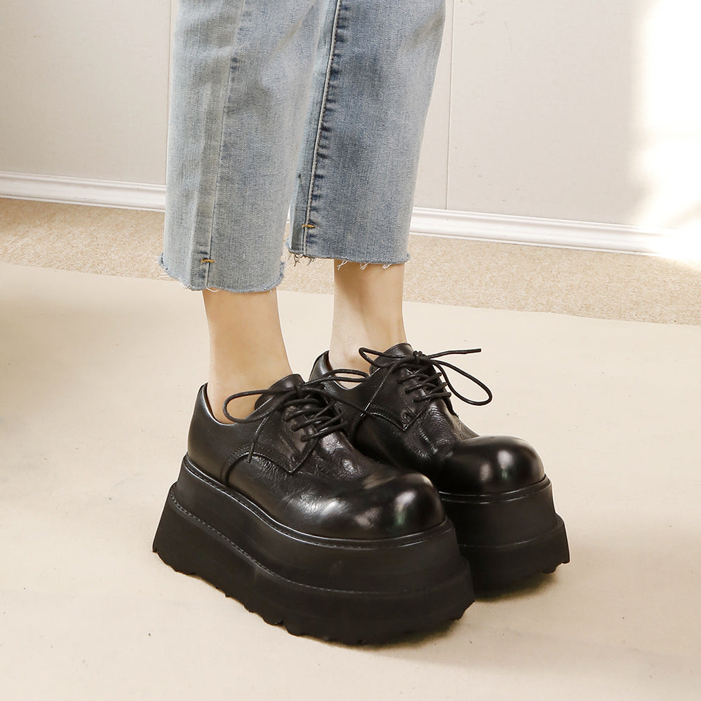 Women's High-grade Pure Washed Cowhide Retro Platform Leather Shoes