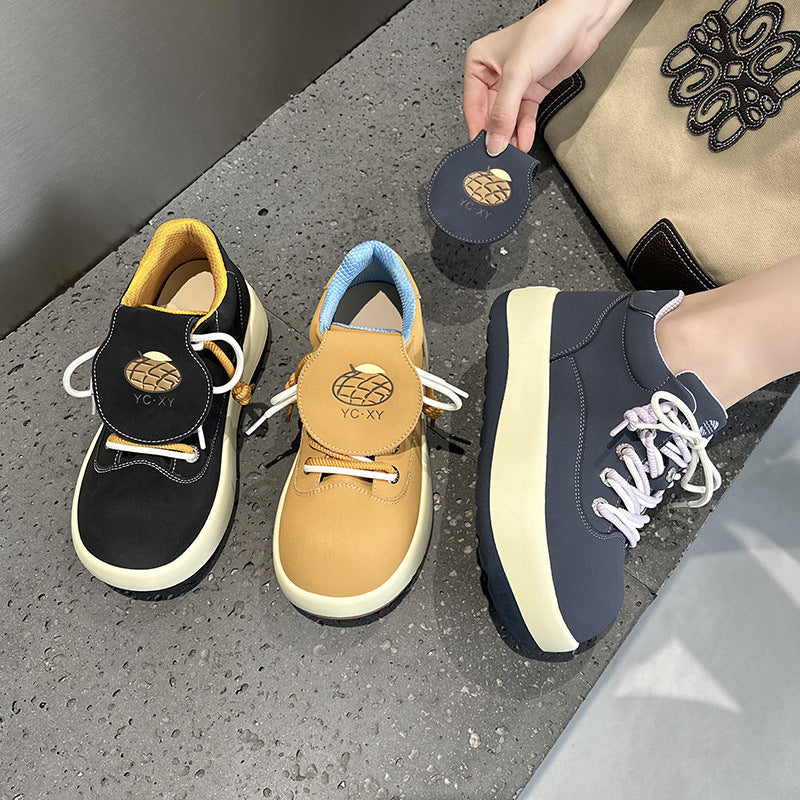 Women's Toe Martin Thick Bottom Heighten Retro Platform Casual Shoes