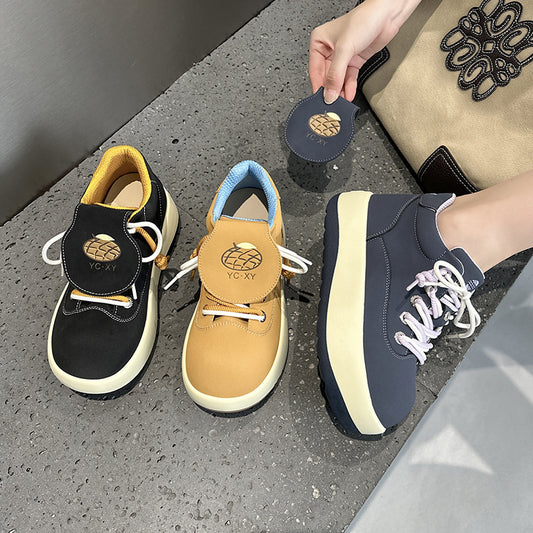 Women's Toe Martin Thick Bottom Heighten Retro Platform Casual Shoes