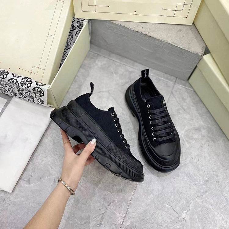 Women's White Leisure Platform Thick Sole Height Increasing Women's Canvas Shoes