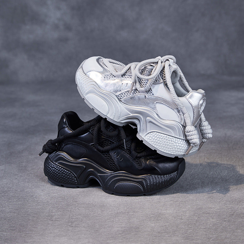 Sier Gray Breathable Mesh Platform Sports Sneakers