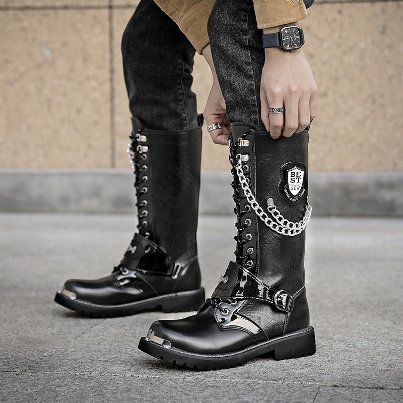 Men's Style Hight Increasing Martin Denim Motorcycle Boots