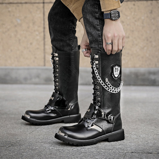 Men's Style Hight Increasing Martin Denim Motorcycle Boots