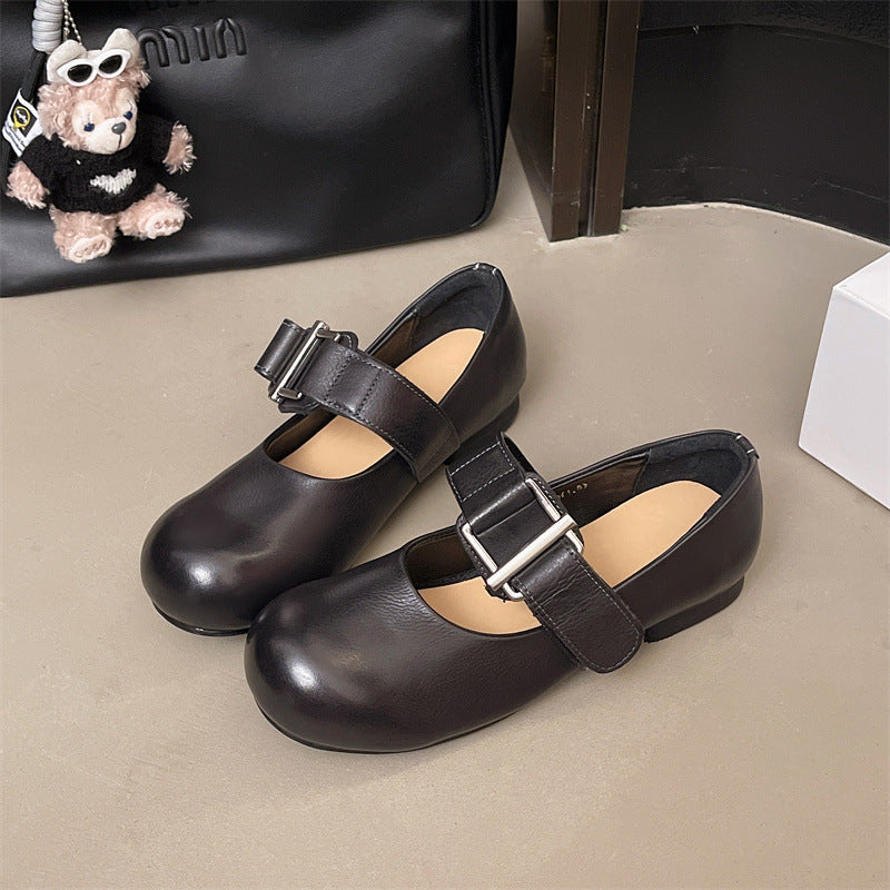 Women's Buckle Summer Round Toe Preppy Style Low Small Loafers