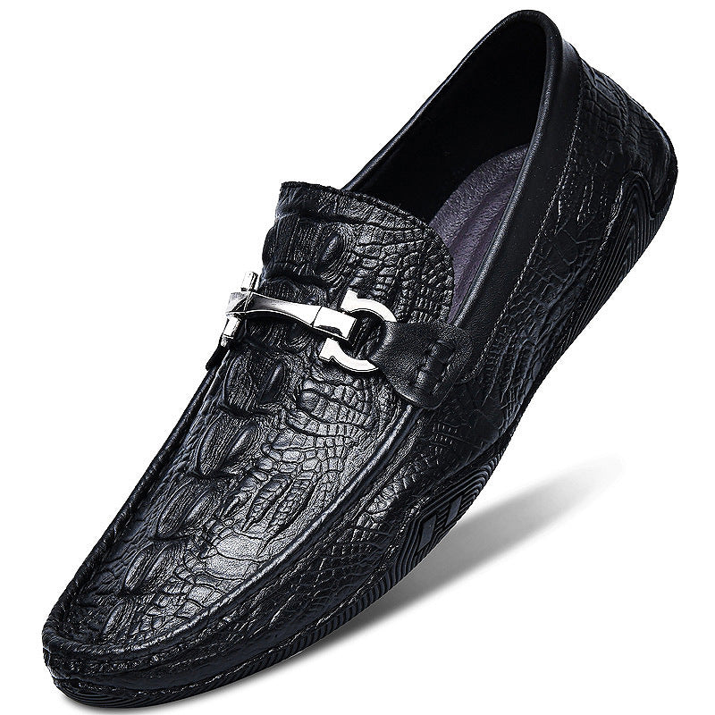Men's Embossed Crocodile Pattern Four Tods Slip-on Casual Shoes