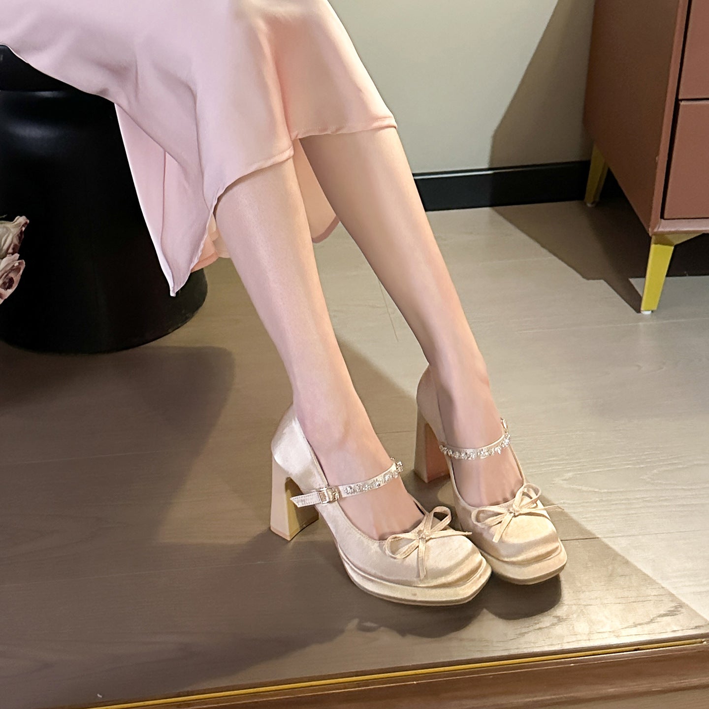 Women's Head Chunky Low-cut Apricot Nude Summer Spring Water Brick Bow Women's Casual Shoes