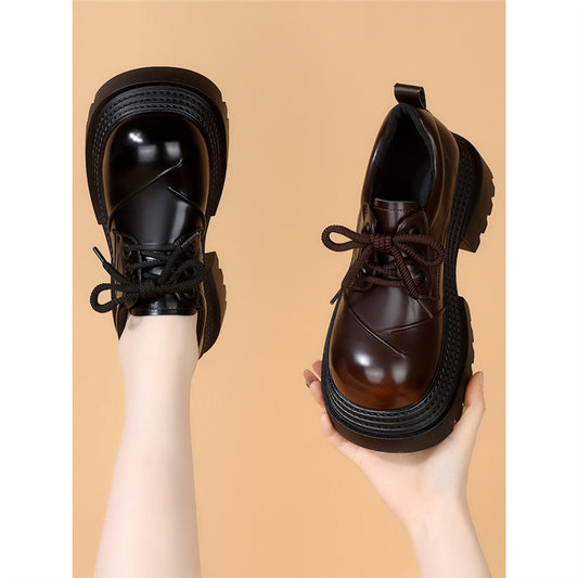 Women's Platform Spring Western Style Retro Lace Up Leather Shoes