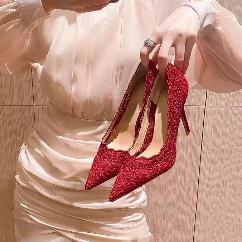 Women's Pointed Toe Hollow Wedding Dinner Stiletto Breathable High Heeled Sandals
