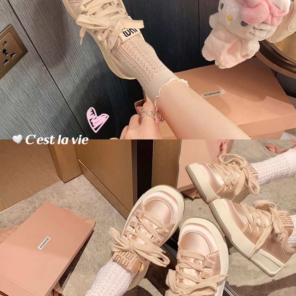 Grape Mom Satin Round Head Thick Sneakers