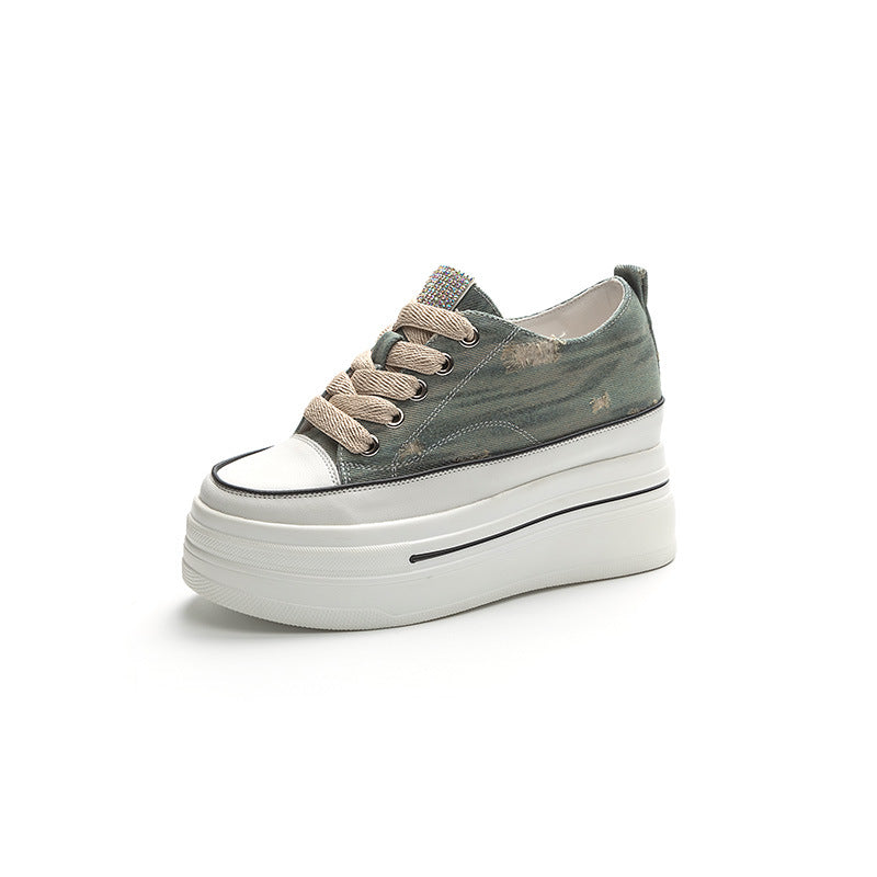 Women's White Autumn Tide Niche Ripped Platform Casual Shoes