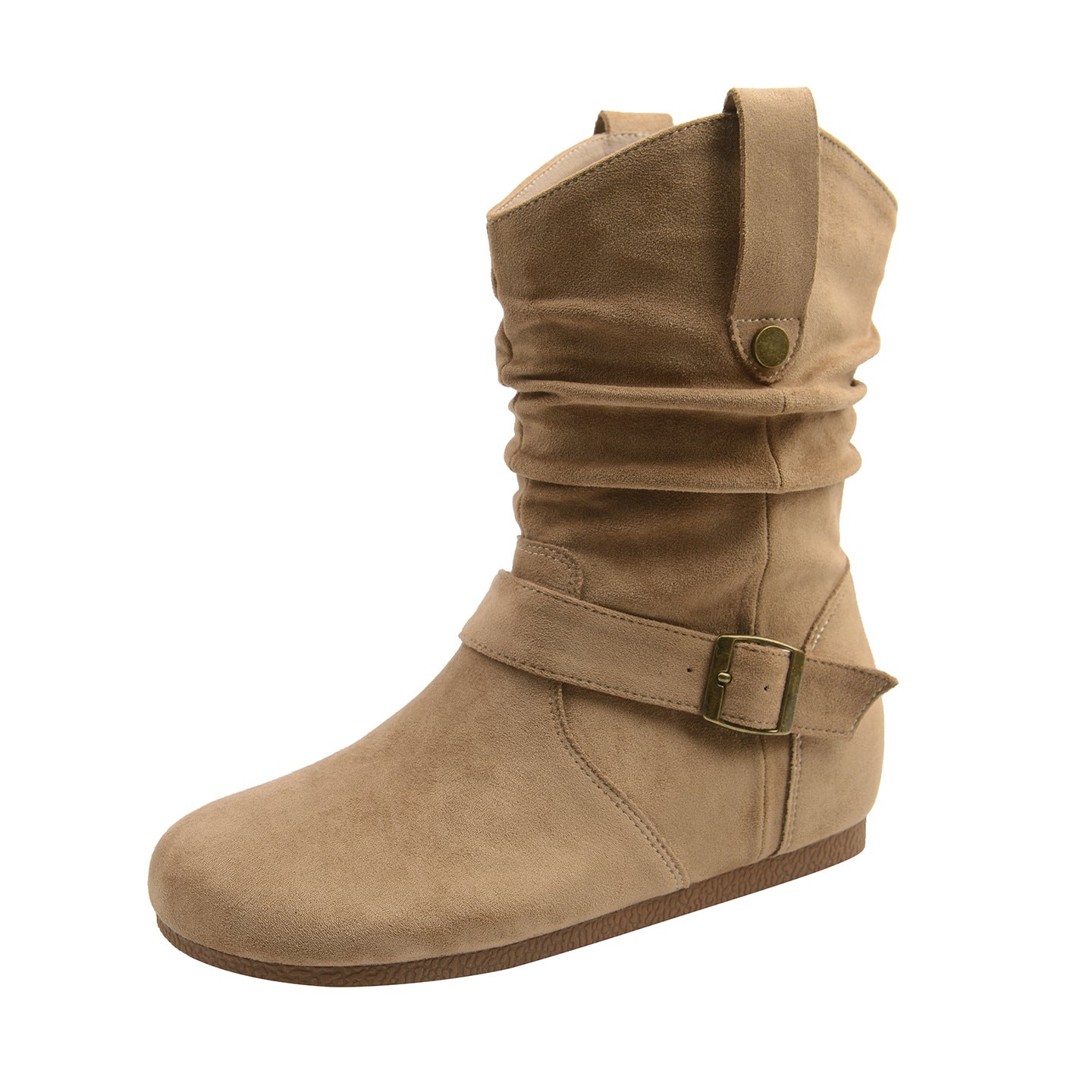 Women's Insole Vintage Suede Buckle Big Tube Circumference Fat Boots