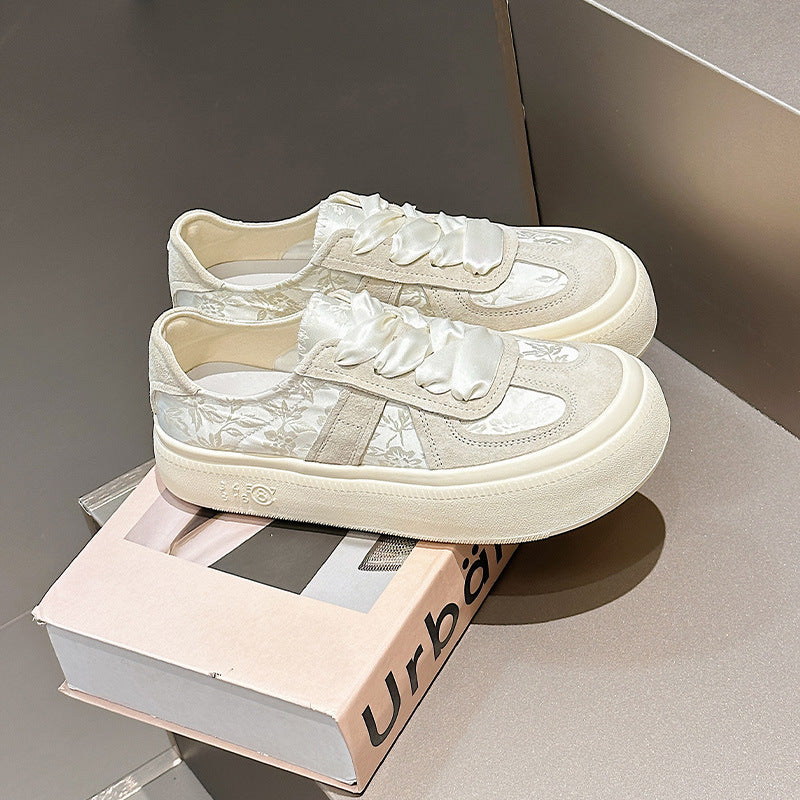 Women's Training For Retro Platform Round Toe Pink Satin Surface Breathable Women's Board Shoes