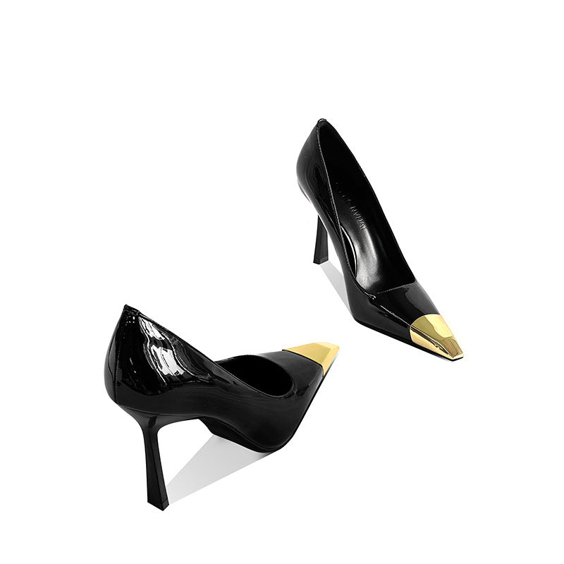 Women's Square Toe Sexy Stiletto Pumps Black Patent Women's Fashion Shoes