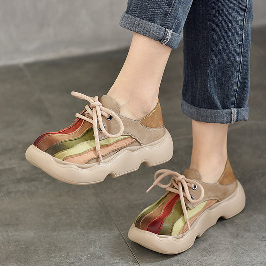 Women's Flat Pumps Color Matching Round Toe Vintage Casual Shoes