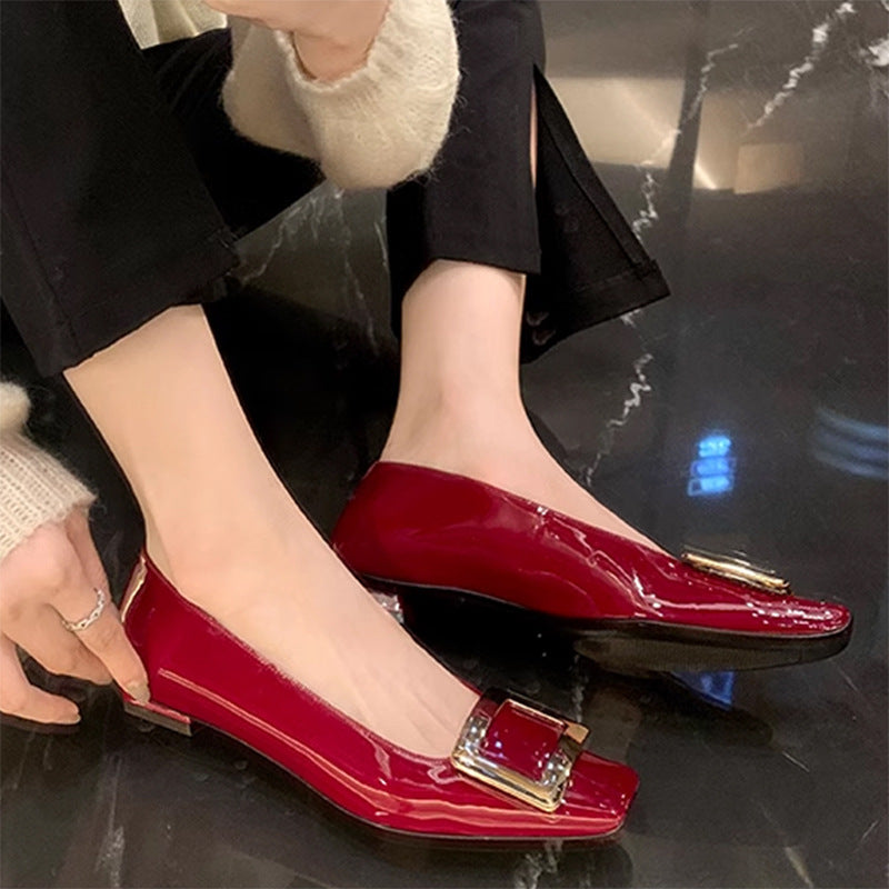 Women's Buckle Chunky Elegant Head Elephant Gray High-grade Patent High Professional Women's Fashion Shoes