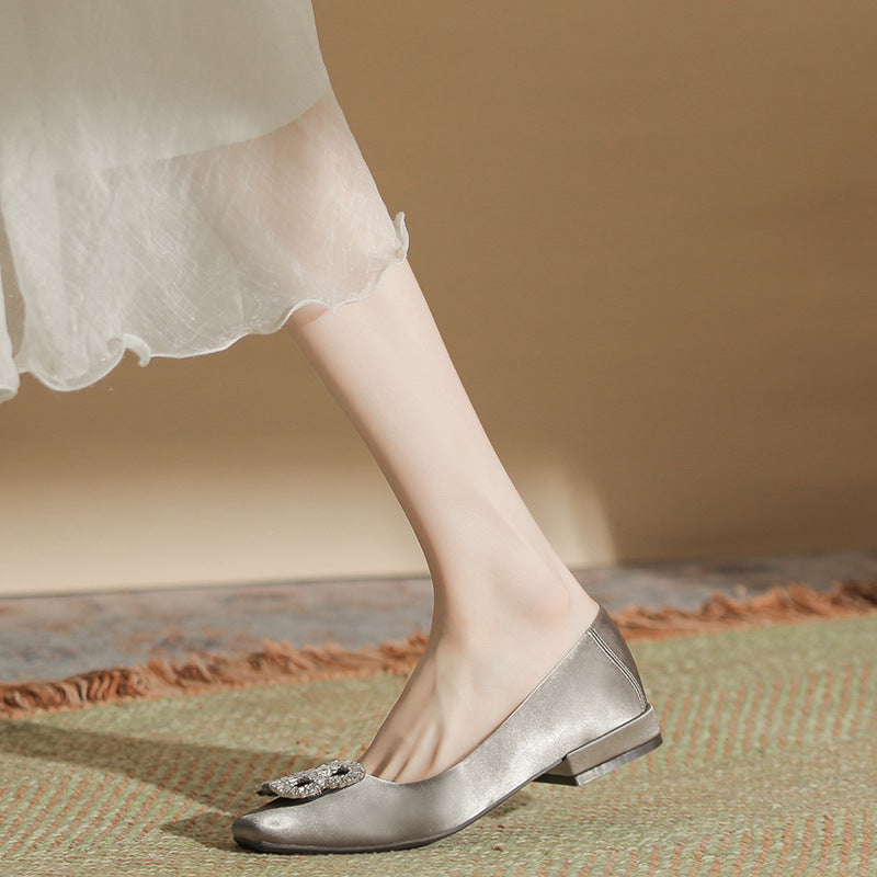 Women's & Men's Retro Big Rhinestone Ornament Square Toe Women's Shoes