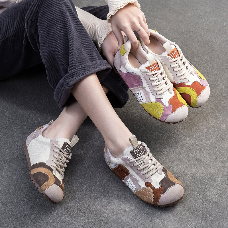 Women's Contrast Color Patch Comfortable Pumps Lightweight Retro Women's Shoes